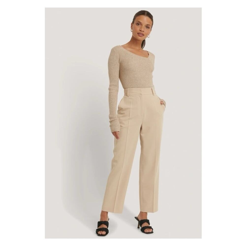 NA-KD Reborn High Rise Straight Leg‎ Crop Trousers 2 Tan